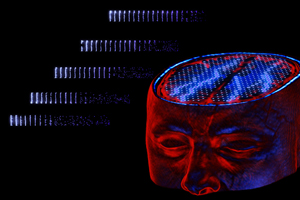 Resonanz in der Aktivität von Nervenzellen (links) erlaubt, dass Impulse im Gehirn über weite Entfernungen übertragen werden, etwa von der Rückseite des Gehirns in Richtung Stirn während der Verarbeitung optischer Reize. © Gunnar Grah//BLBT